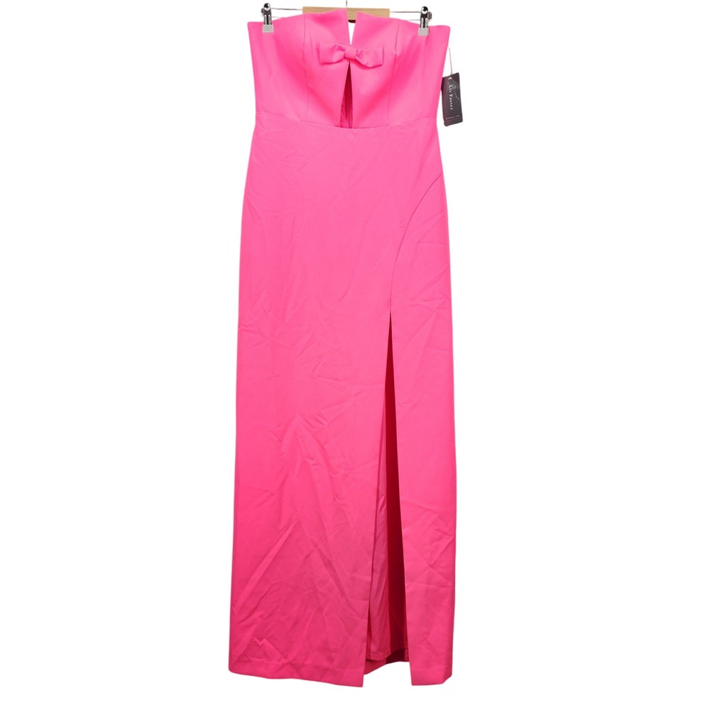 Liv Foster Hot Pink Strapless Bow Front Slit Column Gown Dress Size 10 NWT